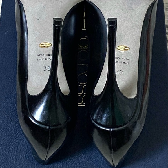 SERGIO ROSSI 105MM “GODIVA” POINTED TOE STILETTOS, SZ IT38 BLACK PATENT LEATHER - Picture 9 of 9